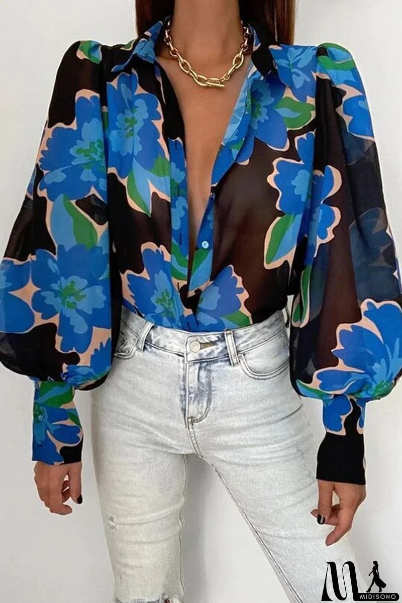 MidiSono - Elegant Floral Patchwork Turndown Collar Tops