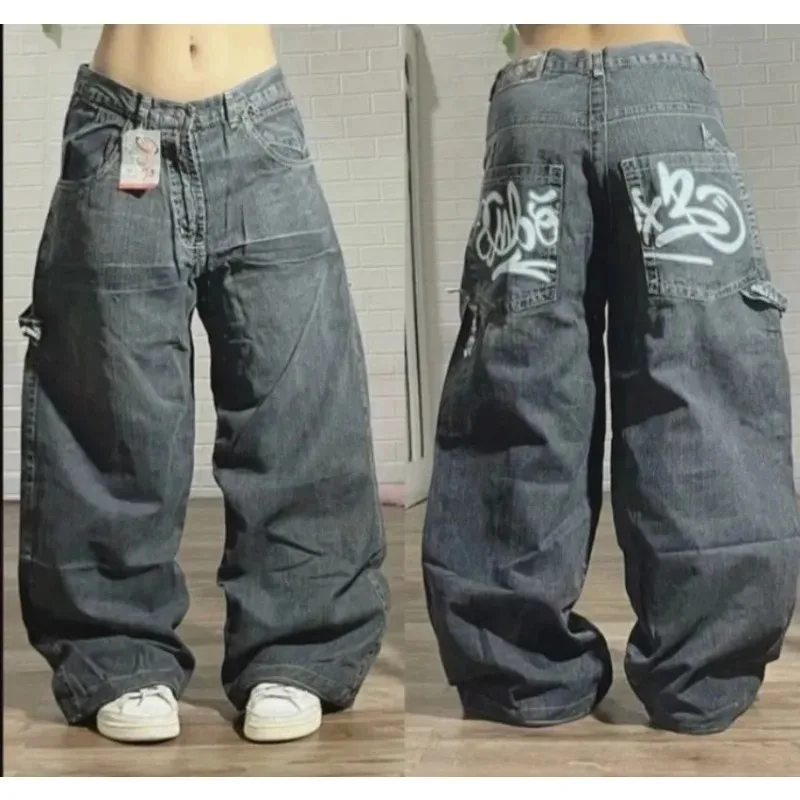 Bkdfamily picture day outfit highschool 2024 New American Harajuku Retro Straight High Waist Y2K Street Style Women Washed Blue Pockets Baggy Jeans Gothic Wide Pants