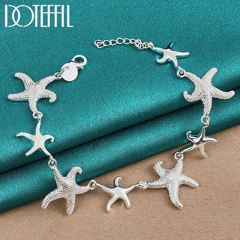 925 Sterling Silver Charm Starfish Bracelet Chain For Women Jewelry