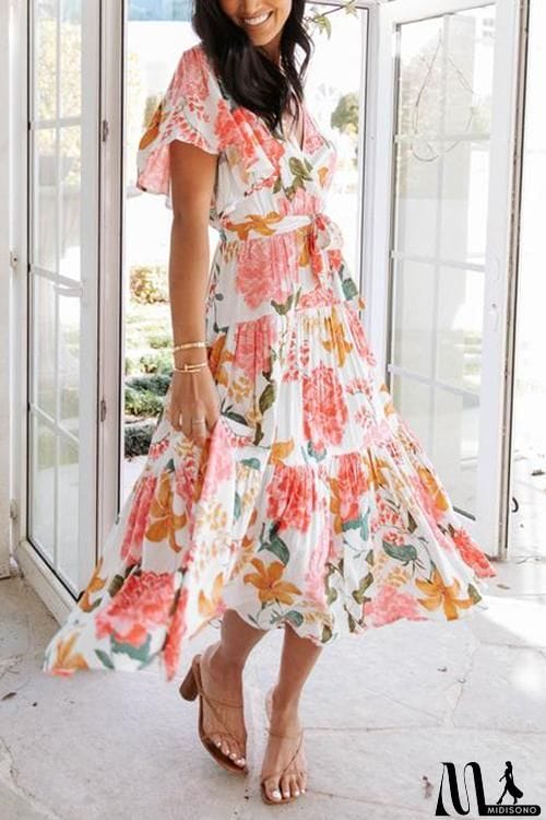 MidiSono - Print Ruffles Wrap Maxi Dress