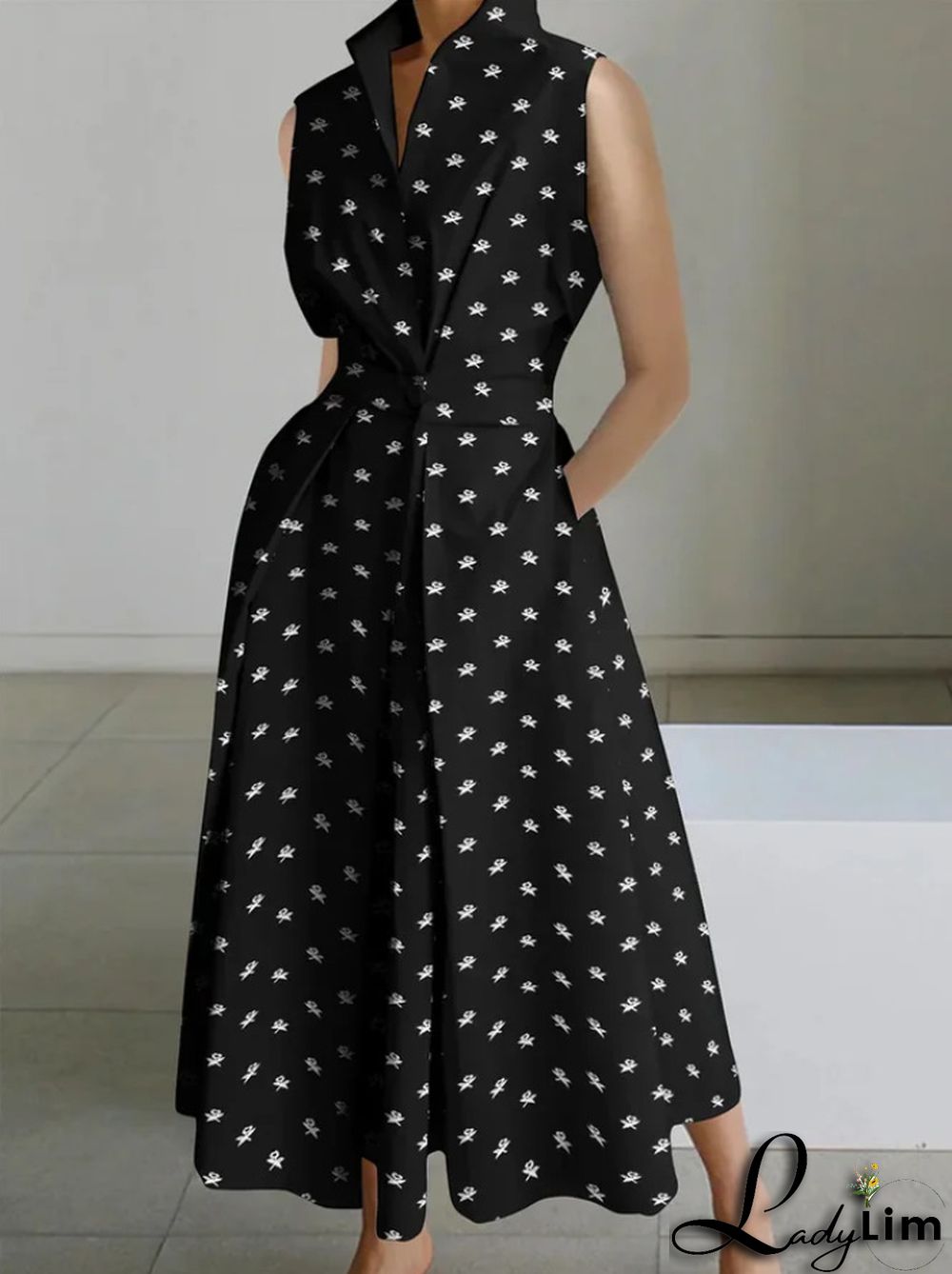 Summer Career Fashion Polka Dot V Neck Ladies Button Mermaid Dress