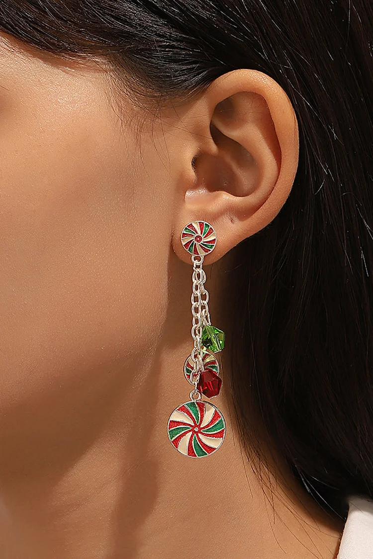 Colorblock Bell Candy Cane Christmas Dangle Earrings