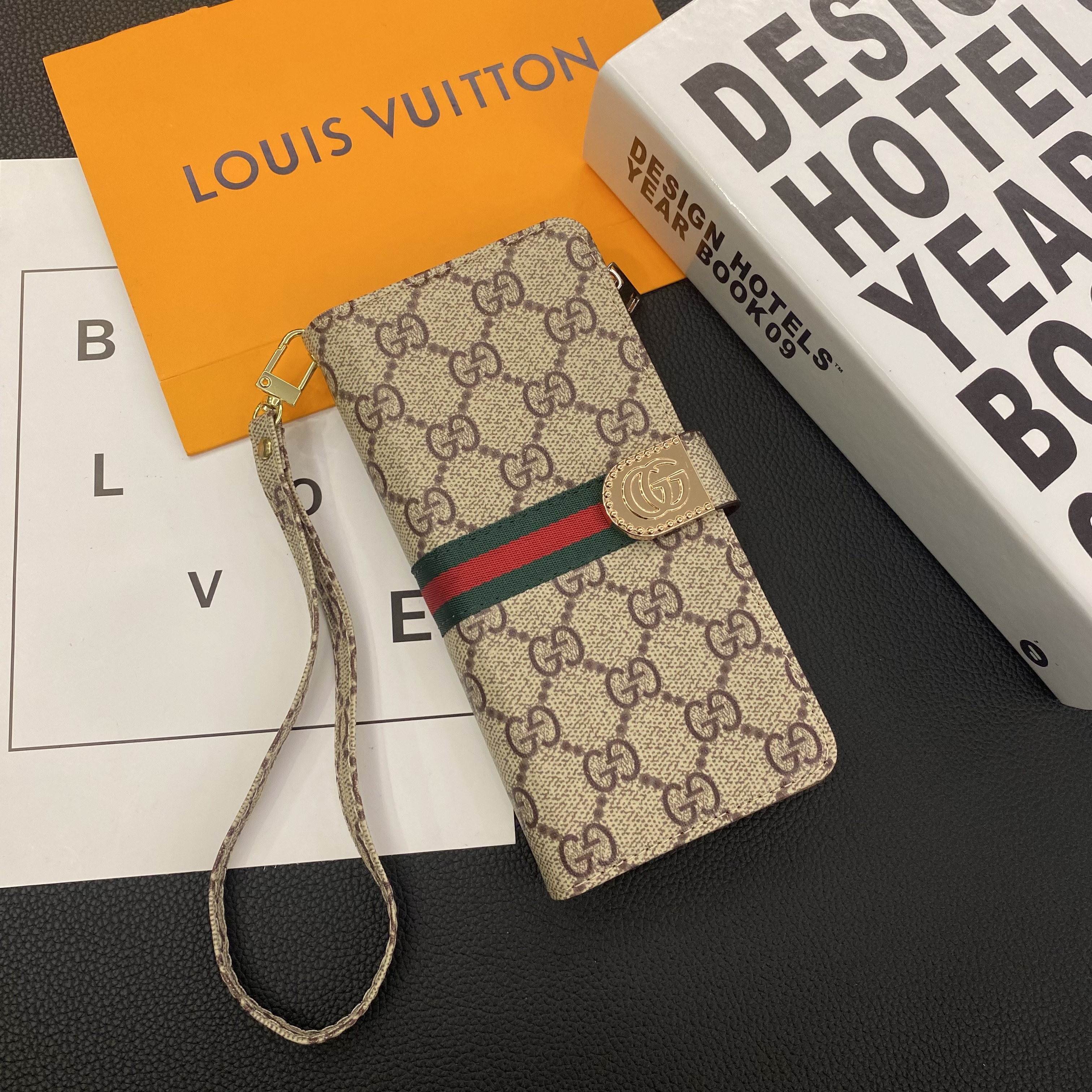 Monogram LV canvas leather wallet iPhone Samsung mobile phone case