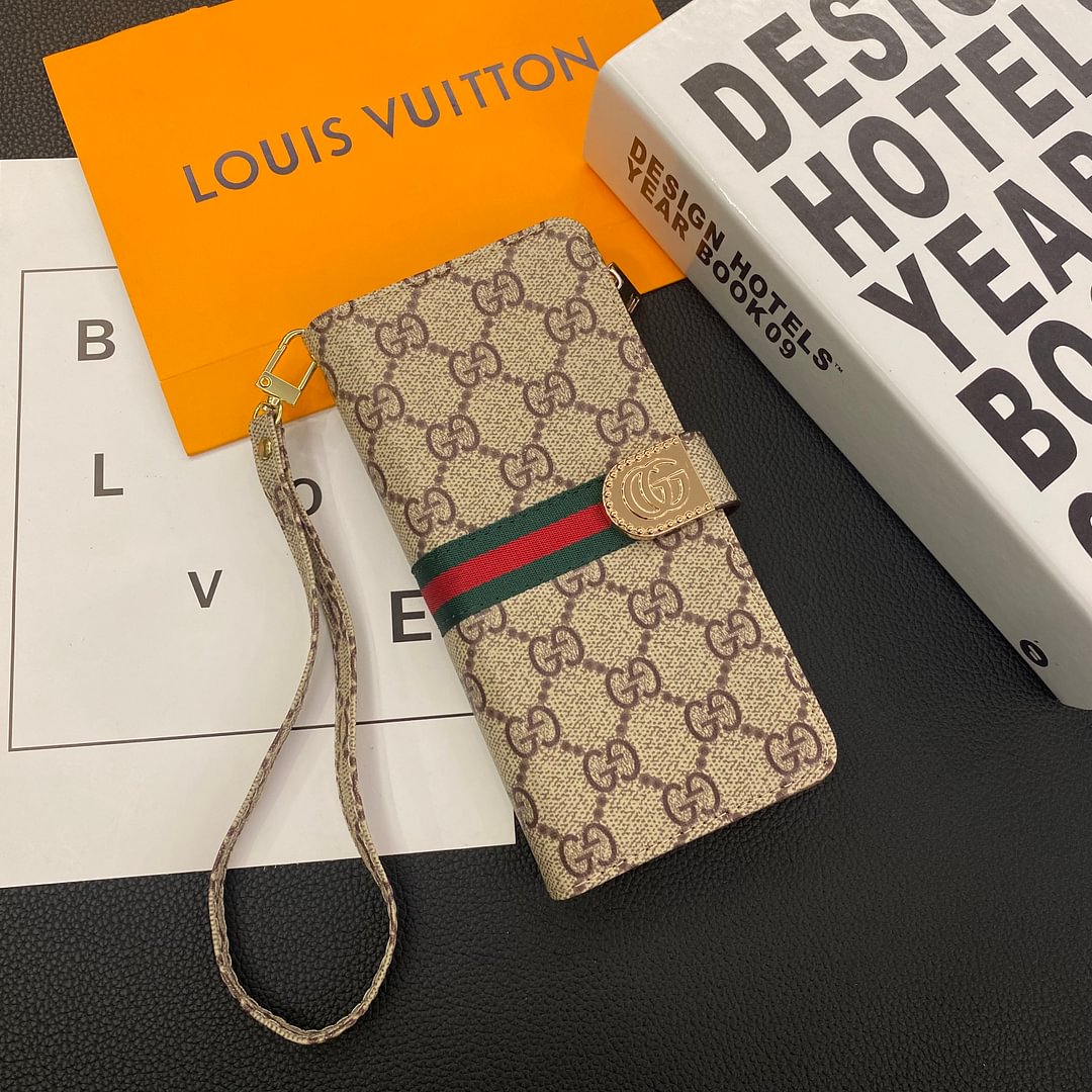 Monogram LV canvas leather wallet iPhone Samsung mobile phone case