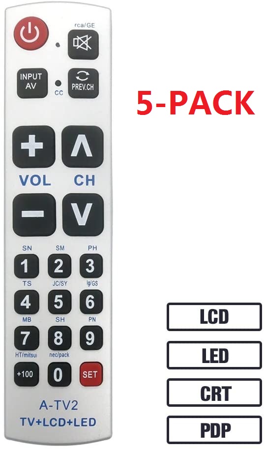 5pack Gmatrix ATV2 Big Button Universal TV Remote