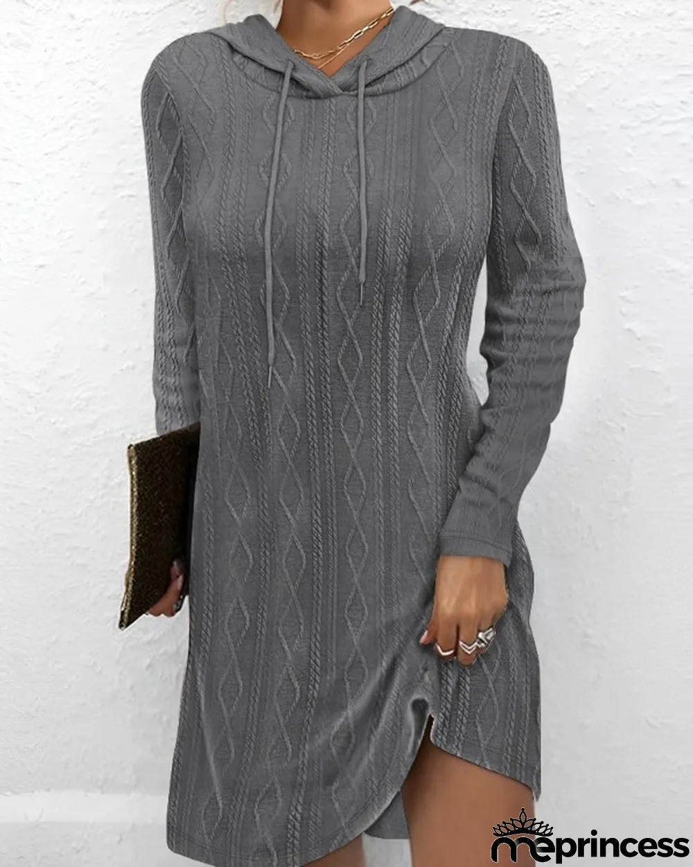 Elegant New Long-sleeved Hooded Solid Color Vintage Sweater Dress