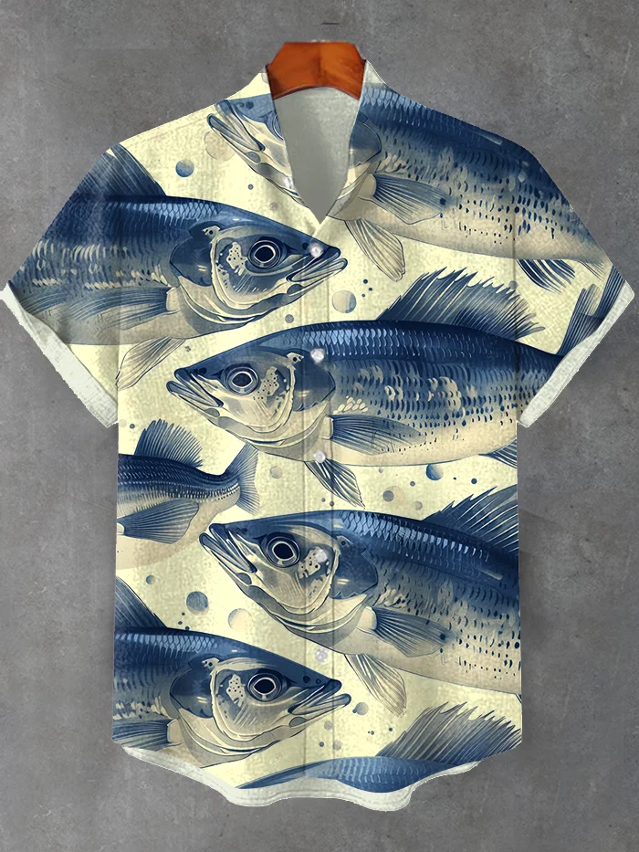 Men's Ocean Fish Swimming Art Print Casual Shirt