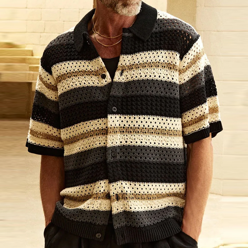 Men's Hollow Contrast Short Sleeve Shirt
