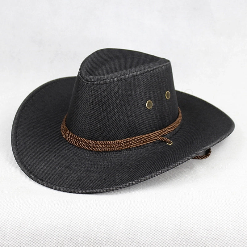 American Western Cowboy Hat Spring And Autumn Leather Men’s Mountain Climbing Spanish Women’s Sun Big Edge Sun Hat Sunscreen Travel