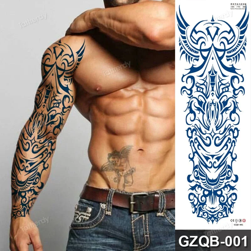 large temporary tattoos full arm sleeve tattoo men totem tribal dragon desgins long lasting tattoo waterproof safe juice ink