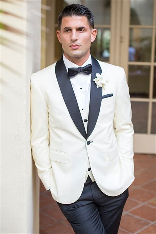 Bespoke Design White Groomsmen Suits Wedding Tuxedos Three Pieces | Ballbellas Ballbellas