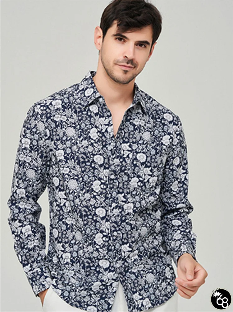 Men's Light Casual Light Floral Single-breasted Slim Shirt Men's Long-sleeved Loose Style Men's Cardigan | 168DEAL