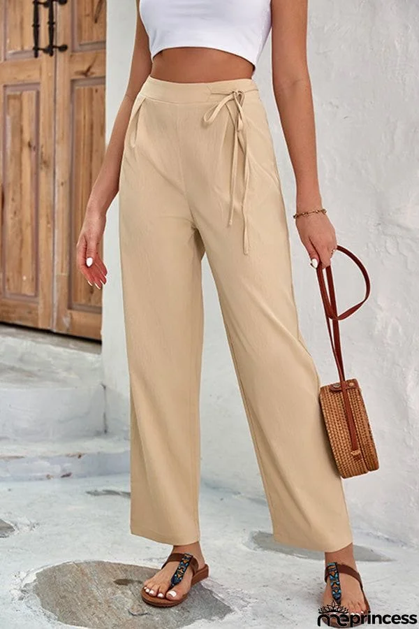 Draped Straight Leg High Waist Solid Color Tether Wide Leg Pants