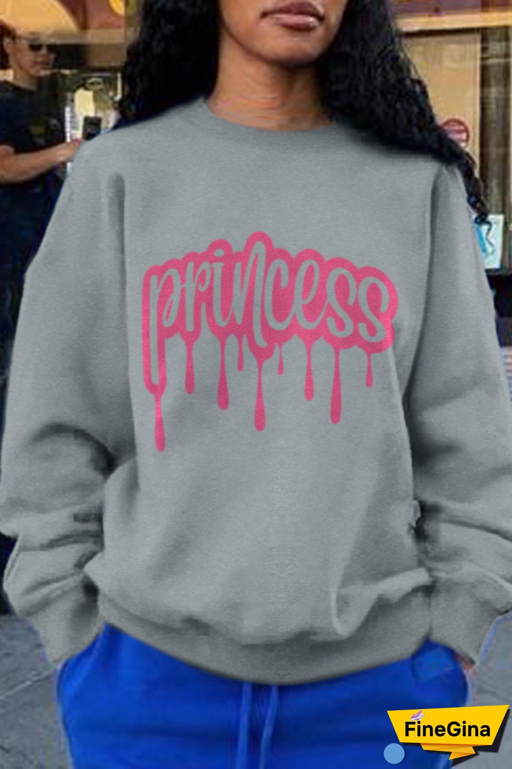 Grey Fashion Street Print Patchwork Letter O Neck Tops