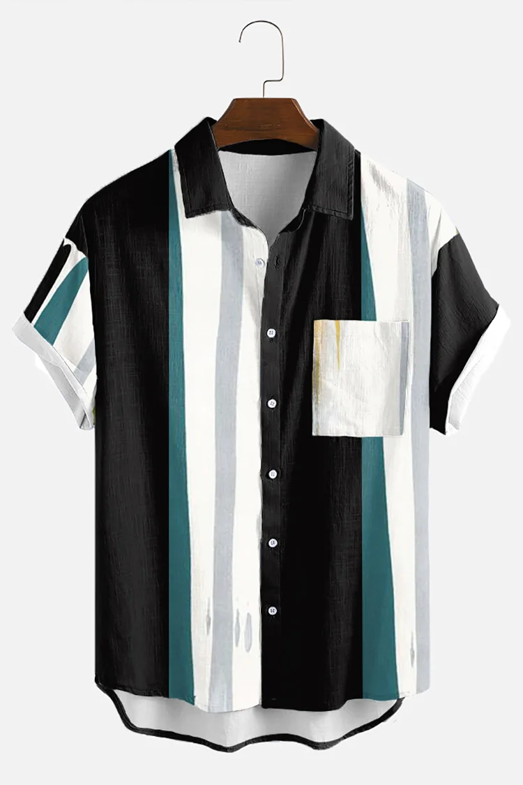 Black And Green Color Block Short Sleeve Shirt