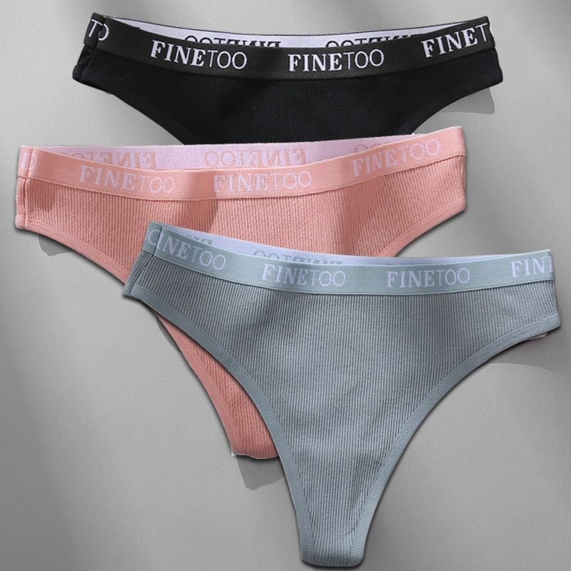 FINETOO 3PCS/Set M-XL Women's Cotton Thong Female Underpant Letter Waist Underwear For Ladies Sexy G-string Brief Woman Lingerie