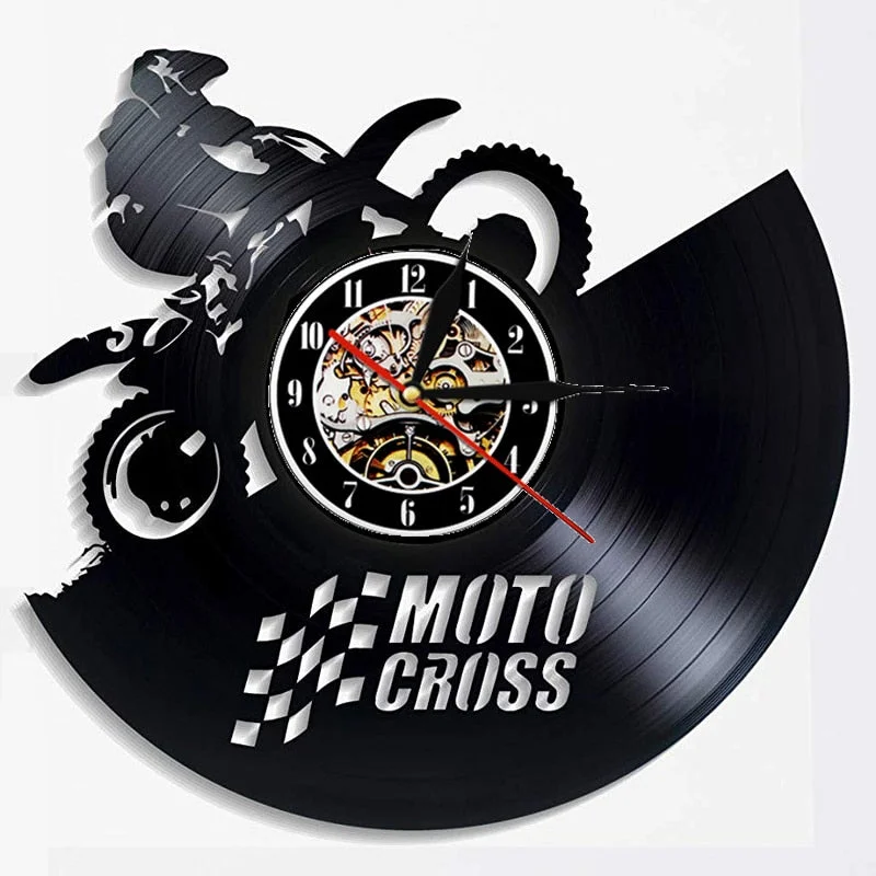 Motocross Vinyl Record Wall Clock Modern Design Motorcycle Racing 3D Decoration Hanging Watch Vinyl Wall Clocks Home Decor