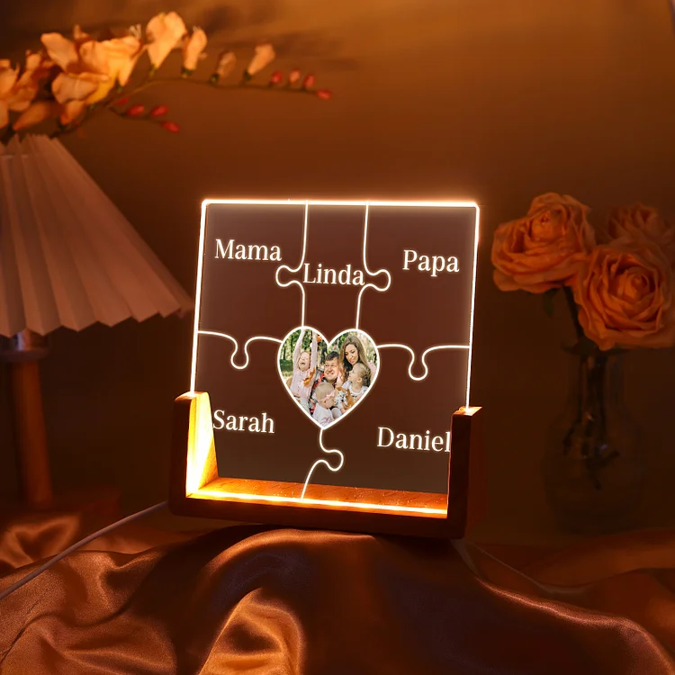 Personalisierte 5 Namen & Foto Herz Nachtlicht Geschenk für Großmutter/Mutter zum Muttertag
