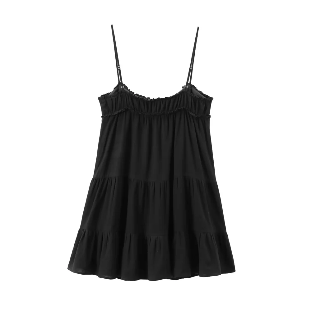 Summer Women's Fashion Sleeveless Sexy Layered Splicing Strap Mini Dress