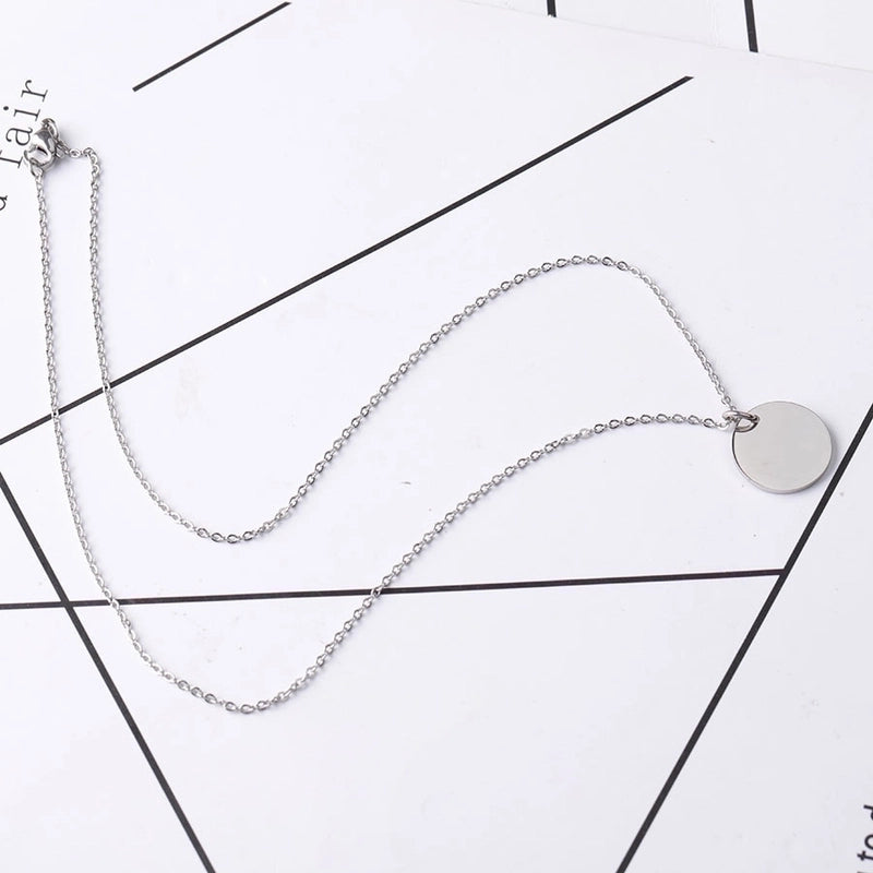 Stainless Steel 18K Gold Plated Minimalist Polishing Round None Pendant Necklace