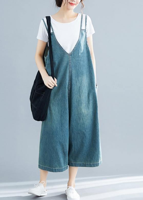Loose denim blue cotton Tunics Korea loose jumpsuit pants- Fabulory