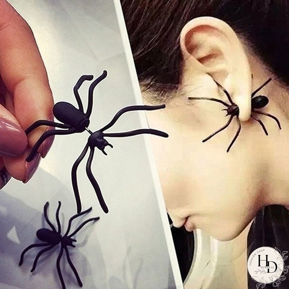 Pair Fashion Halloween Black Spider Stud Earrings Personality Double-sided Decoration
