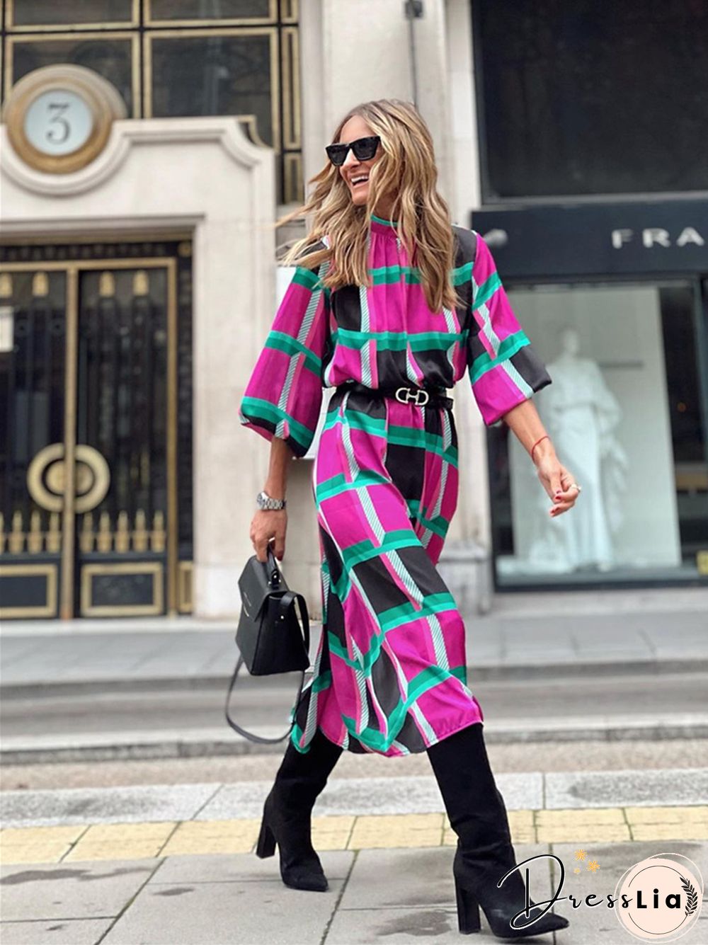 Casual and Loose Print A-line Dress with Waist Reduction