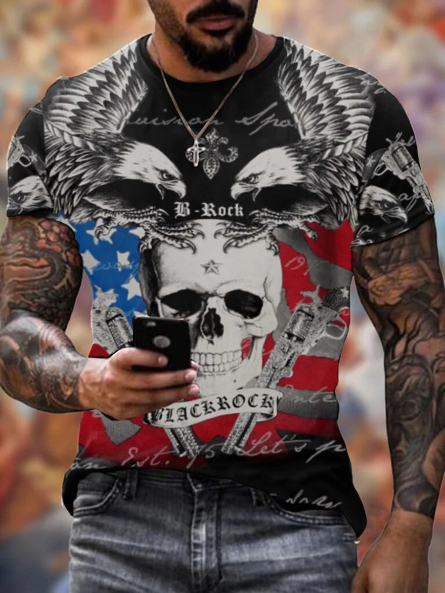Men's Skull Head Casual Round Neck Short Sleeve