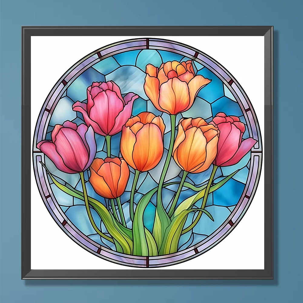 Diamond Painting - Full Round Drill - Stained Glass Flower(30*30cm)