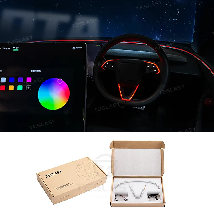 Teslasy Steering Wheel Ambient Light for Tesla Model 3 Highland, Model Y Juniper & Model YL
