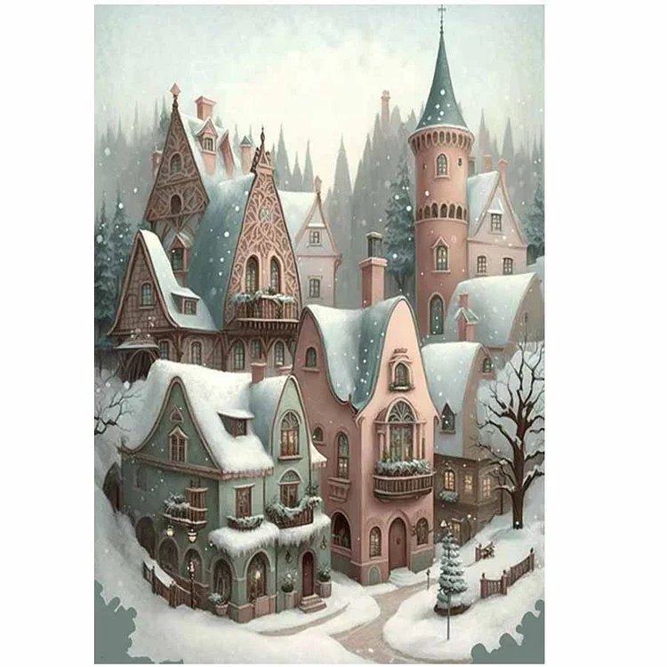 Small Town In Snow 11CT Stamped Cross Stitch 50*70M