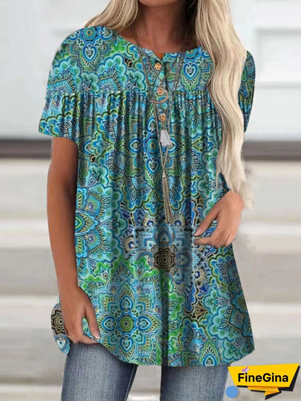 Women Short Sleeve Scoop Neck Floral Printed Graphic Top