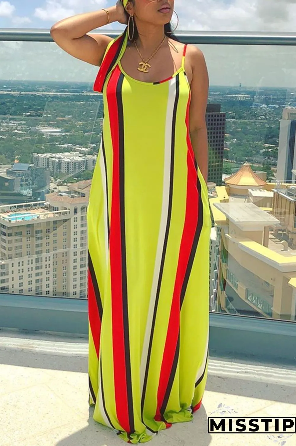 Colorful Fashion Casual Striped Sleeveless Loose Dress