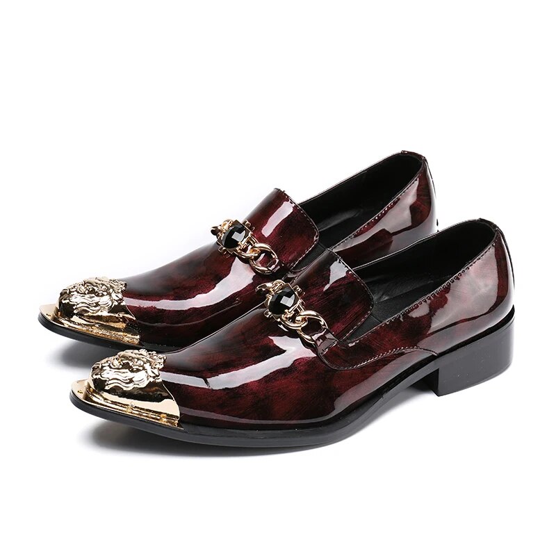 VCSHOES Italian Style Metal Pointed Toe Men Party Dress Genuine Leather Shoes Plus Size Business Formal Mens Oxford Shoes