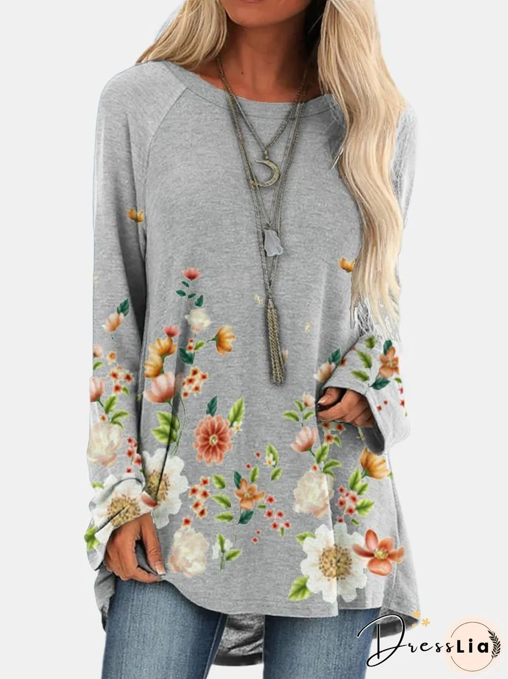 Gradient Color Retro Long Sleeve Top