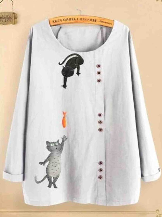 Casual Long Sleeve Round Neck Printed Shirts & Tops
