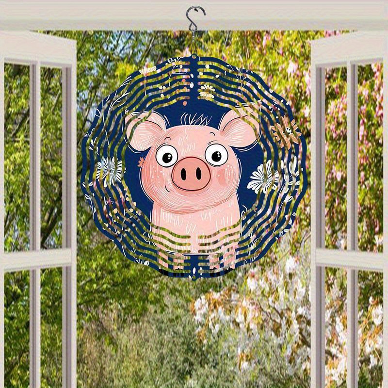 Tegooe Cute Pink Pig Wind Chime Dynamic Garden Sculpture IndoorOutdoor Decor Tegooe
