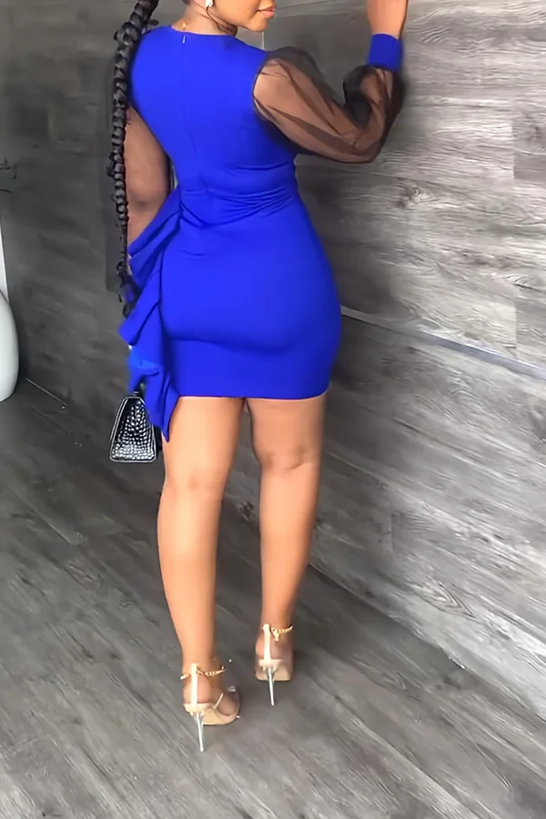 Stylish Ruffle Hem Puff-sleeve Dress