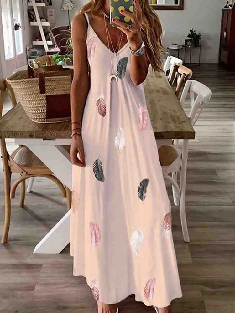 Print Sleeveless Shift Slip Vacation Maxi Dresses socialshop