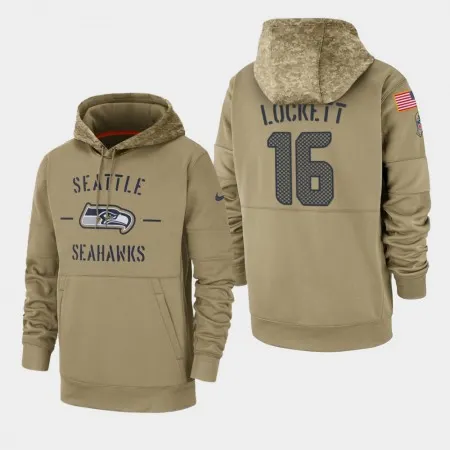 Men's Seattle Seahawks #16 Tyler Lockett Tan 2019 Salute to Service Sideline Therma Pullover Hoodie