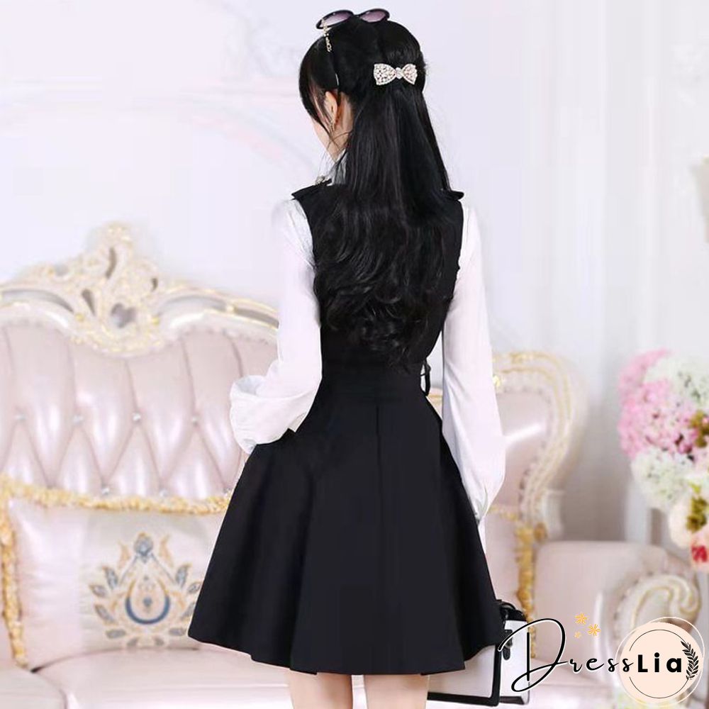 Autumn Design Dress Women V Neck Belt Casual Lady Dress Sleeveless Korean Fashion Black Dress Office Style Clothes New