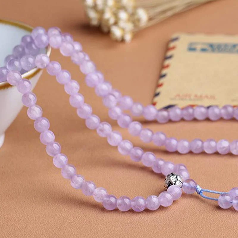 Natural Amethyst Mala Bead Lotus Bracelet
