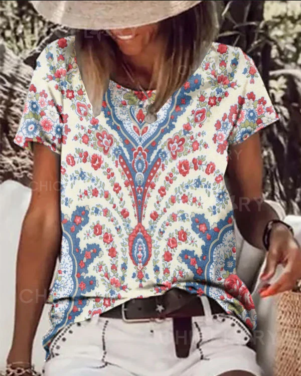 Paisley Floral Crewneck Top