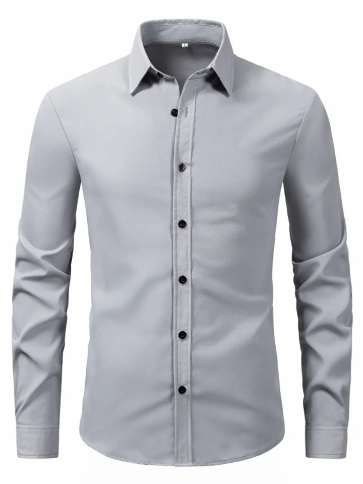 New Men's Lapel Shirt Fashion Slim Models Solid Color Long-sleeved Men's Blouse Shirt-Cosfine