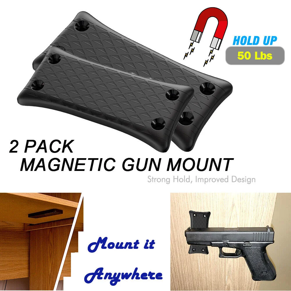 2Pack 50lb Magnetic Gun Holder For Car Truck Vehicle Magnet Mount Under Desk Concealed Holster