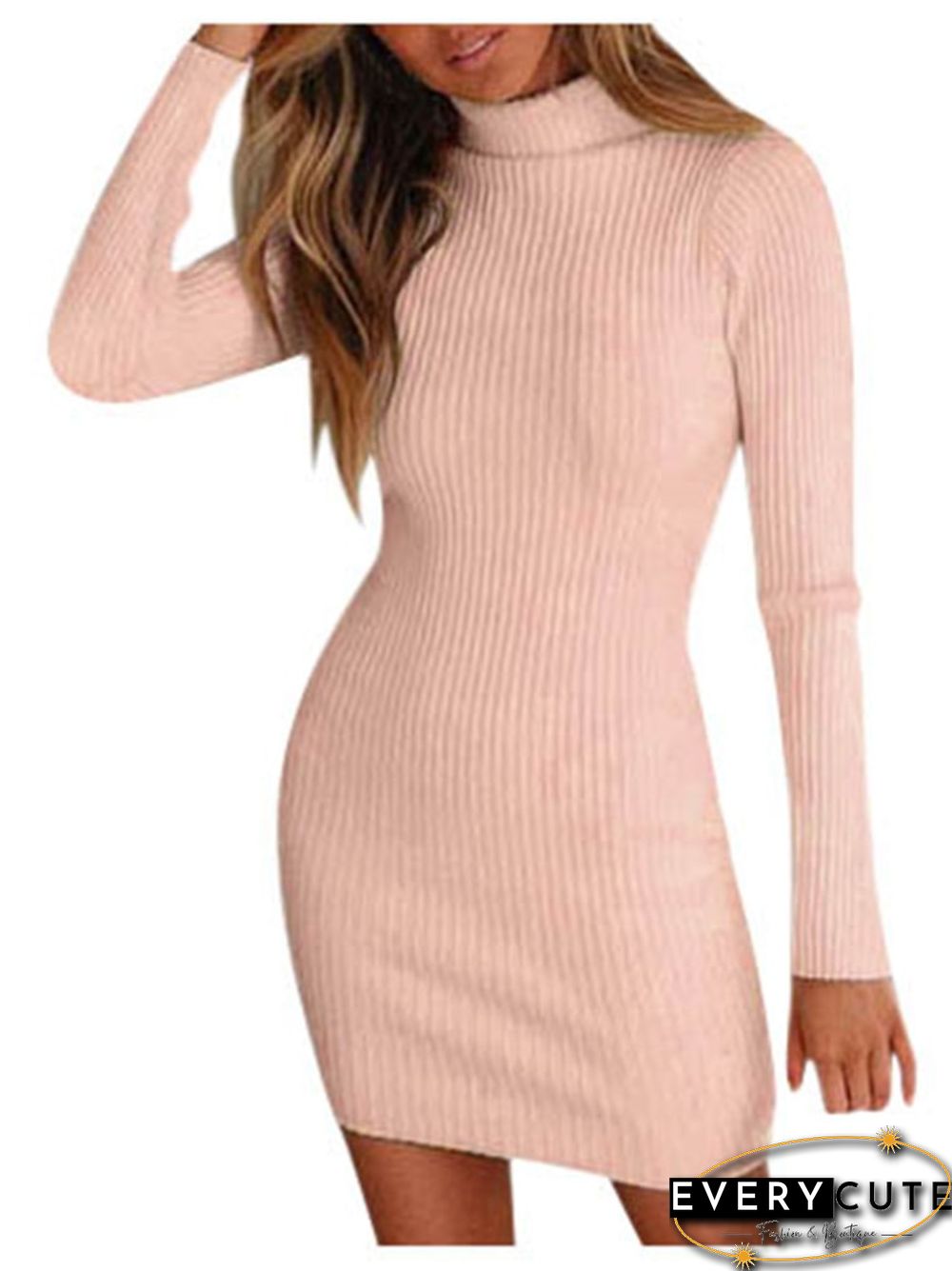 Spring & Autumn New Solid Color Knitted Dress Fashion Commuter Style High Neck Women's Autumn Long Sleeve Loose Top Dress
