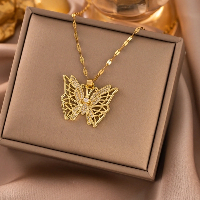 Elegant Animal Star Heart Shape Titanium Steel Rhinestones Plating Inlay Pendant Necklace