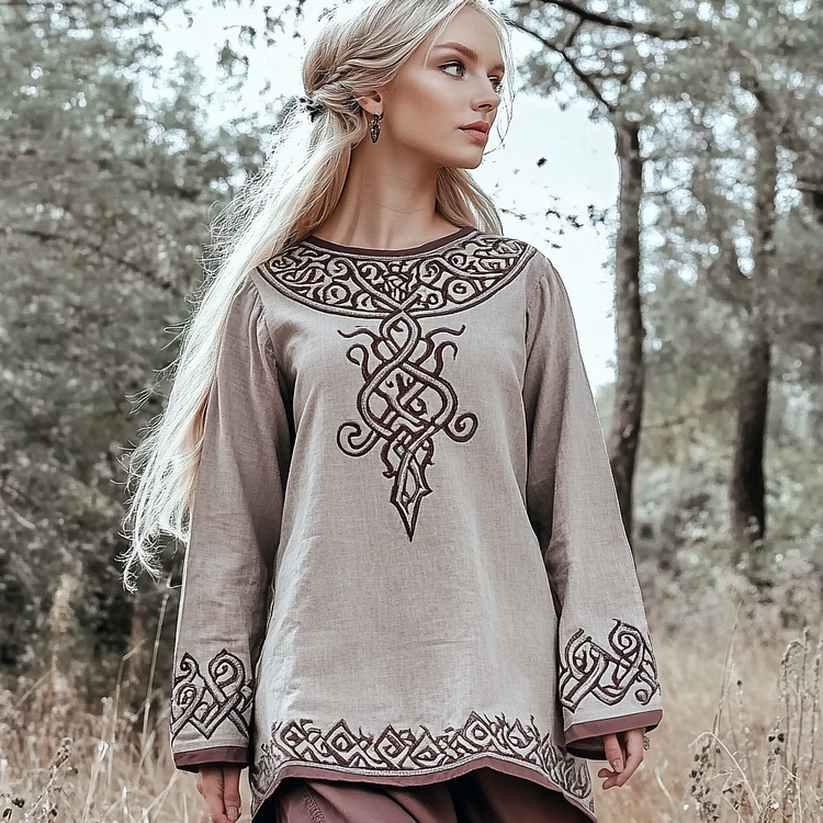 Vintage Viking Celtic Linen Crew Neck Shirt