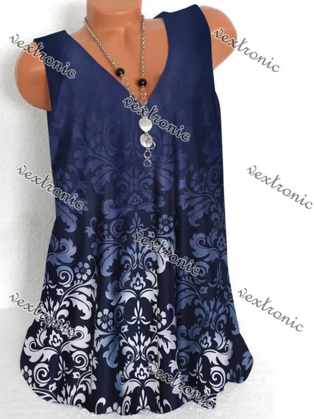 Women's Sleeveless V-neck Floral Printed Tops