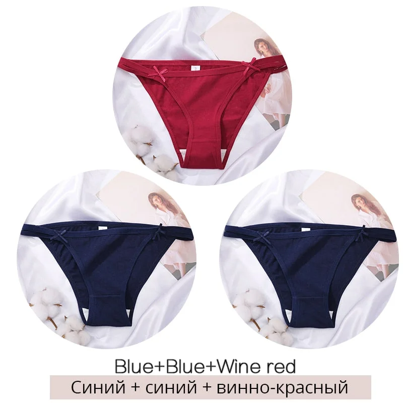 FINETOO M-2XL Bow Cotton Panties 3Pcs/set Women Briefs Girls Plus Size Underpants Low-rise Hollow Underwear Female Lingerie 2021